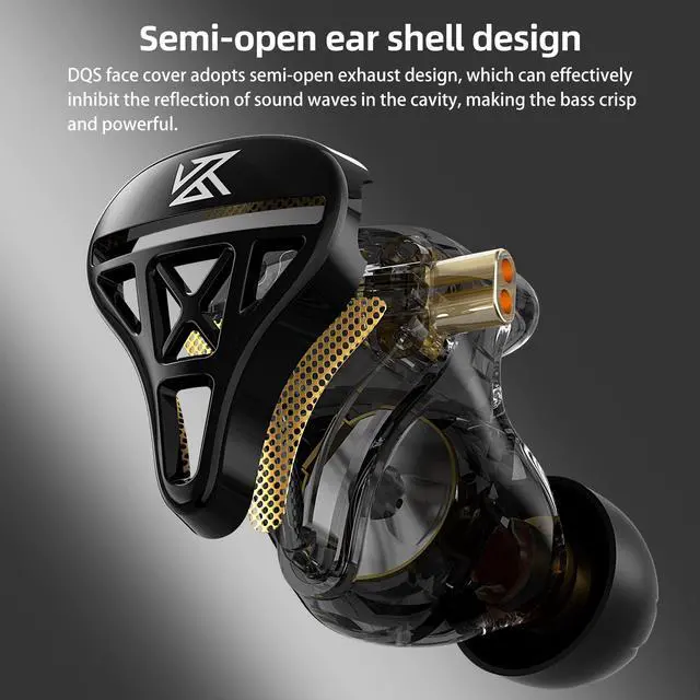 Alt view image 5 of 6 - KZ DQS Semi-Open in-Ear Earphones, Black | HiFi Musician Monitor IEM, Dynamic Driver Earbuds, Semi-Open Wired Headphones, Detachable 2-Pin Cable, Bass Gaming Headset