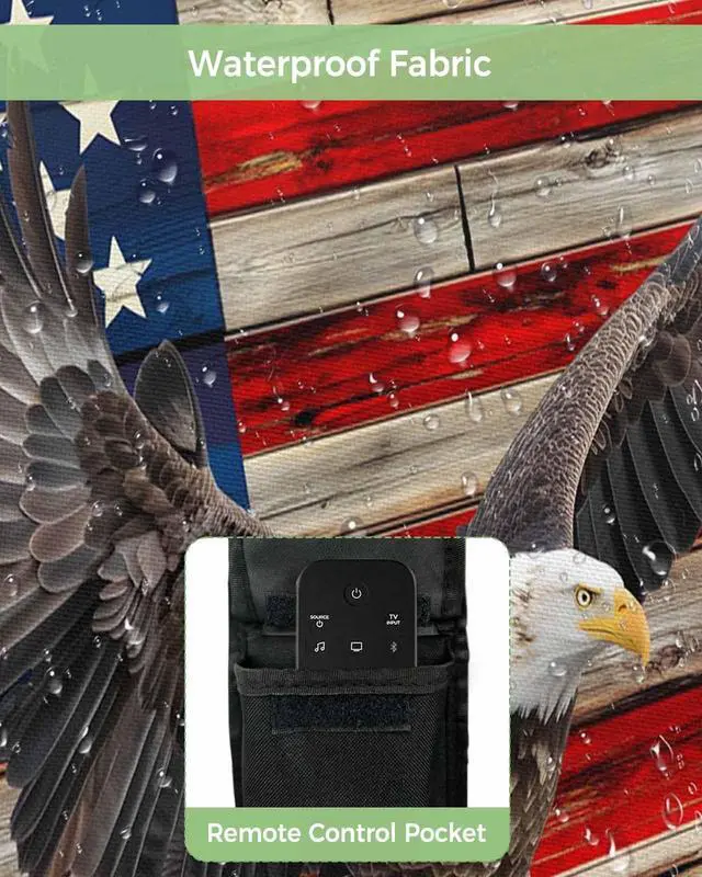Alt view image 4 of 6 - American Flag Outdoor TV Cover 52"-55" Waterproof & Weatherproof TV Cover for Outside 600D Thick TVs Enclosure Eagle Blue Red USA Flag Retro Flat Television Display Screen Protector with Pocket