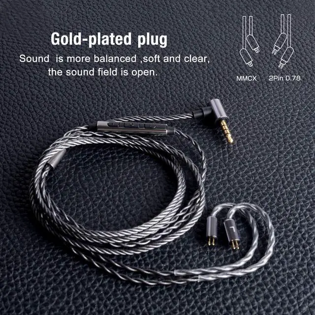 Alt view image 3 of 6 - Earphone Upgrade Cable,0.78mm 2pin Earbuds Replacement Cord,4 Cores OFC Silver Plated Earphones Audio Adapter for KZ ES4 ED16 ZS5 ZS6 ZSR ZST ZS10 (0.78mm,Gray,Mic)