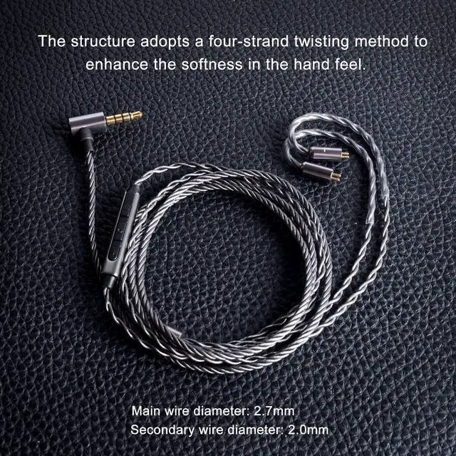 Alt view image 2 of 6 - Earphone Upgrade Cable,0.78mm 2pin Earbuds Replacement Cord,4 Cores OFC Silver Plated Earphones Audio Adapter for KZ ES4 ED16 ZS5 ZS6 ZSR ZST ZS10 (0.78mm,Gray,Mic)