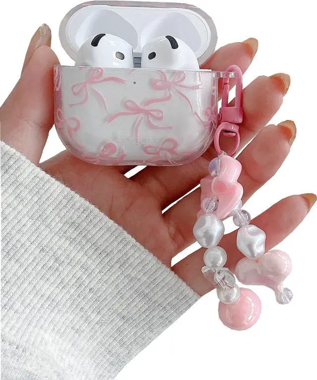 Main image of for AirPods 4 Clear Case with Keychain,Shockproof Soft Clear Pink Bow Pattern Design,Cute Women Girls for AirPods Protective Cover Case