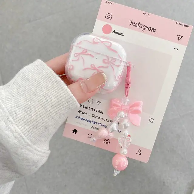 Alt view image 2 of 6 - for AirPods 4 Clear Case with Keychain,Shockproof Soft Clear Pink Bow Pattern Design,Cute Women Girls for AirPods Protective Cover Case