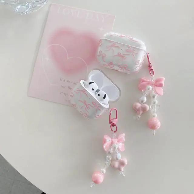 Alt view image 5 of 6 - for AirPods 4 Clear Case with Keychain,Shockproof Soft Clear Pink Bow Pattern Design,Cute Women Girls for AirPods Protective Cover Case