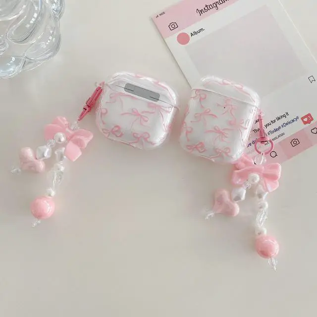 Alt view image 6 of 6 - for AirPods 4 Clear Case with Keychain,Shockproof Soft Clear Pink Bow Pattern Design,Cute Women Girls for AirPods Protective Cover Case