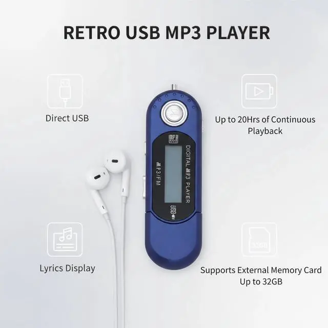 Alt view image 2 of 7 - Retro USB MP3 Player, LCD Display Music Player Supports MP3 WMA Formats with Synchronized Lyrics, USB Port, Card up to 32GB Auto Shutdown, Ideal Gifts for Mate (Blue)