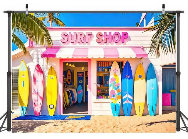 Main image of Summer Beach Backdrop Theme Decorations 8 x 6 FT | Summer Backdrop Pool Party Banner Beach Theme Decor Hawaiian Display for Photo Booth Beach Pool Surfboard
