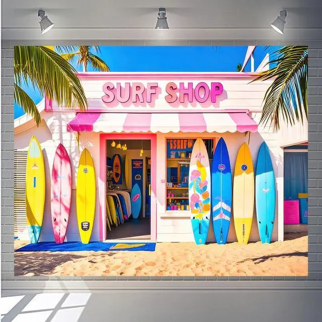 Alt view image 5 of 7 - Summer Beach Backdrop Theme Decorations 8 x 6 FT | Summer Backdrop Pool Party Banner Beach Theme Decor Hawaiian Display for Photo Booth Beach Pool Surfboard