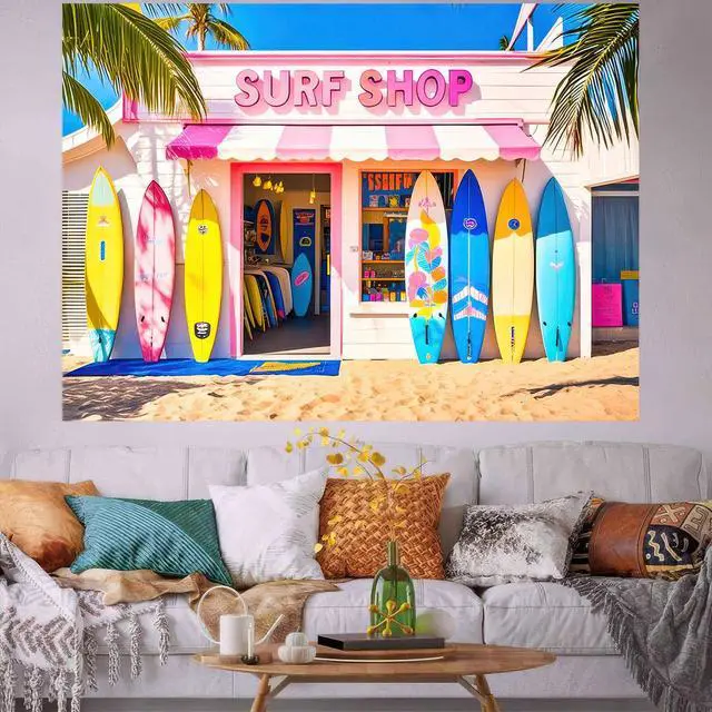 Alt view image 6 of 7 - Summer Beach Backdrop Theme Decorations 8 x 6 FT | Summer Backdrop Pool Party Banner Beach Theme Decor Hawaiian Display for Photo Booth Beach Pool Surfboard