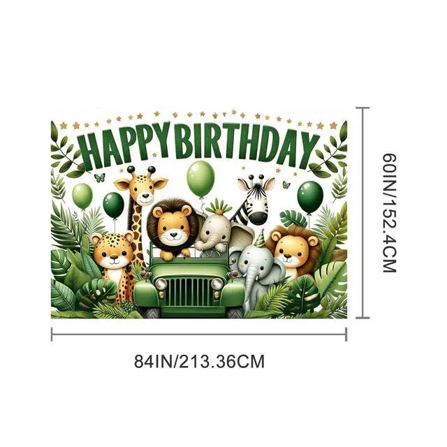 Alt view image 5 of 7 - Forest Animal Polyester Birthday Banner 71x43 Inch Decor | Polyester, Green Safari Theme, Happy Birthday Backdrop Banner for Room, Wall
