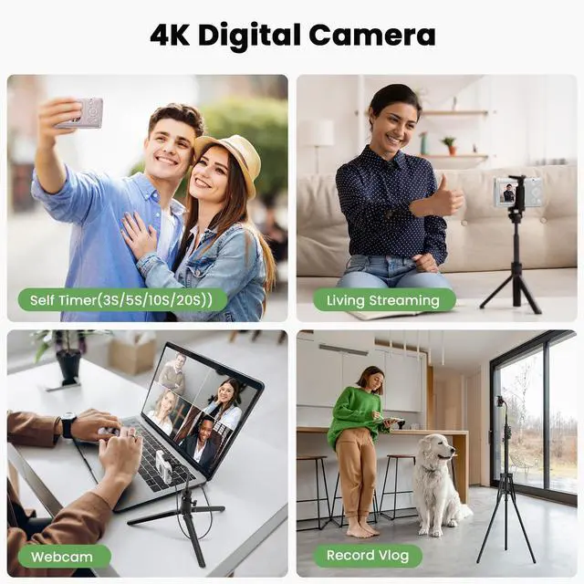 Alt view image 4 of 6 - Digital Camera 4K 64MP Vlogging Camera Autofocus Point and Shoot Digital Cameras for Photography Camera for Kid Student Children Teen Girl Boy, 18X, 2 Batteries, 32GB Card, Pink