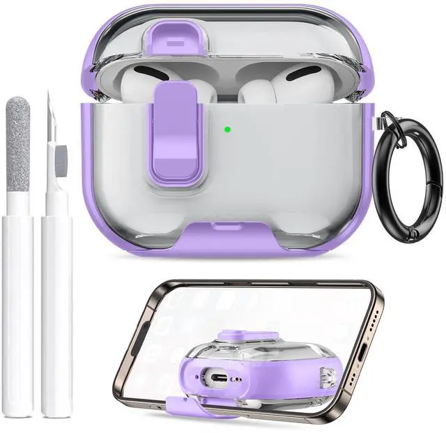 Main image of for AirPods Pro 3 Case (2025) with Phone Stand & Cleaner Kit, Cute Soft Silicone Cover for AirPods Pro 3rd Genera case with Keychain for Women Men with Keychain for Airpod Pro case(2025) Light Purple