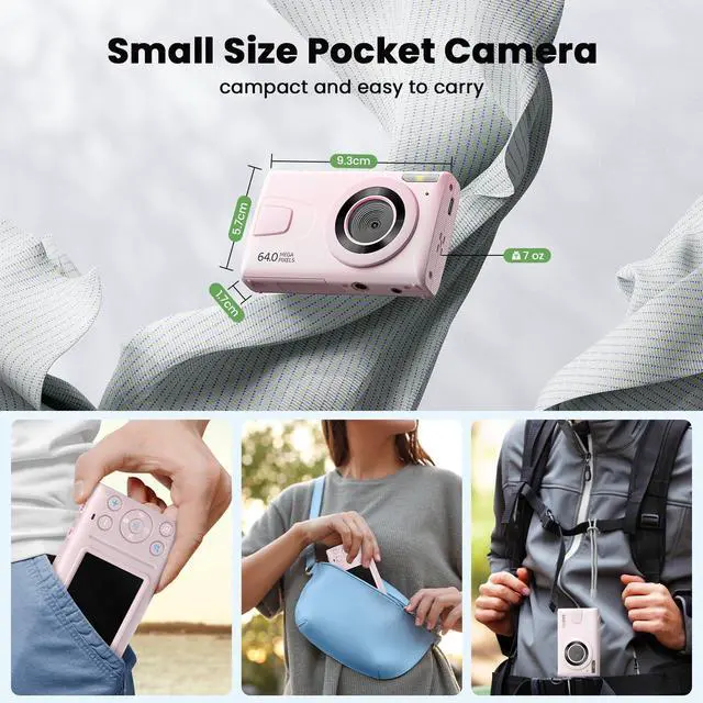 Alt view image 6 of 6 - Digital Camera 4K 64MP Vlogging Camera Autofocus Point and Shoot Digital Cameras for Photography Camera for Kid Student Children Teen Girl Boy, 18X, 2 Batteries, 32GB Card, Pink