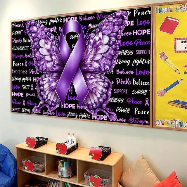 Alt view image 5 of 5 - Domestic Violence Awareness Banner Pancreatic Cancer Backdrop Sign Purple Ribbon Decor Alzheimers Awareness Decorations for Home Party