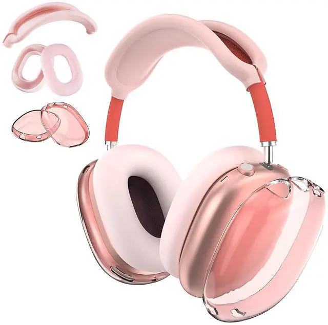Main image of 3 in 1 Silicone Case Cover for AirPods Max Headphones, Clear Soft TPU Ear Cups Cover/Ear Pad Case Cover/Headband Cover for AirPods Max (2024/2020), Ear Cushions Cover for AirPods Max(Pink)