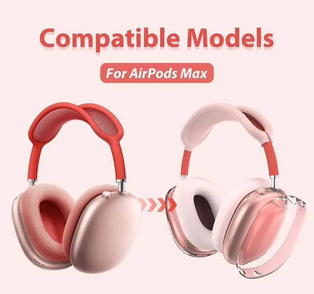 Alt view image 2 of 7 - 3 in 1 Silicone Case Cover for AirPods Max Headphones, Clear Soft TPU Ear Cups Cover/Ear Pad Case Cover/Headband Cover for AirPods Max (2024/2020), Ear Cushions Cover for AirPods Max(Pink)