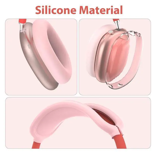 Alt view image 3 of 7 - 3 in 1 Silicone Case Cover for AirPods Max Headphones, Clear Soft TPU Ear Cups Cover/Ear Pad Case Cover/Headband Cover for AirPods Max (2024/2020), Ear Cushions Cover for AirPods Max(Pink)