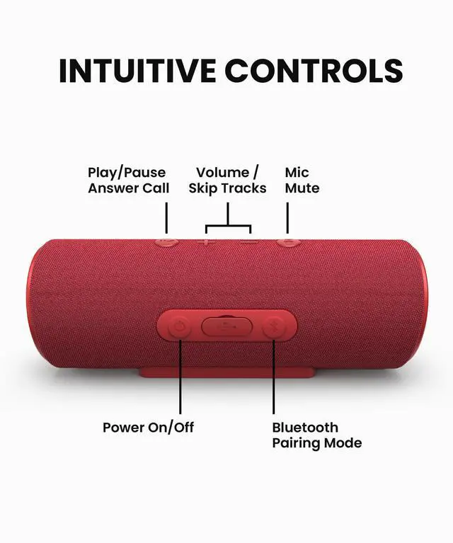 Alt view image 2 of 6 - Scene Portable Bluetooth Speaker, Red | Simple Fast Pairing, Waterproof IPX7, 12Hrs Play time, Deep Bass, Built-in Mic