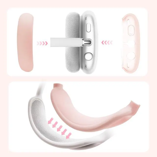 Alt view image 5 of 7 - 3 in 1 Silicone Case Cover for AirPods Max Headphones, Clear Soft TPU Ear Cups Cover/Ear Pad Case Cover/Headband Cover for AirPods Max (2024/2020), Ear Cushions Cover for AirPods Max(Pink)
