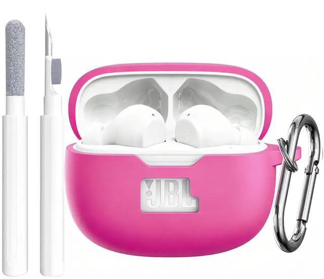 Main image of Silicone Case Cover for JBL Vibe Beam/Vibe Beam 2/Vibe 200TWS, Shockproof Anti-Scratch Protective Shell with Visible Logo, Comes with Carabiner & Cleaning Tool Kit, Rosepink