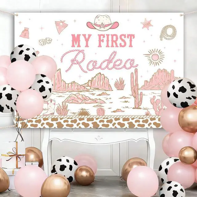 Main image of 7x5ft My First Rodeo Birthday Backdrop Western Cowboy and Cowgirl Theme 1st Birthday Party Decorations Newborn Girls First Birthday Party Decor Supplies Banner Photo Booth Studio Props