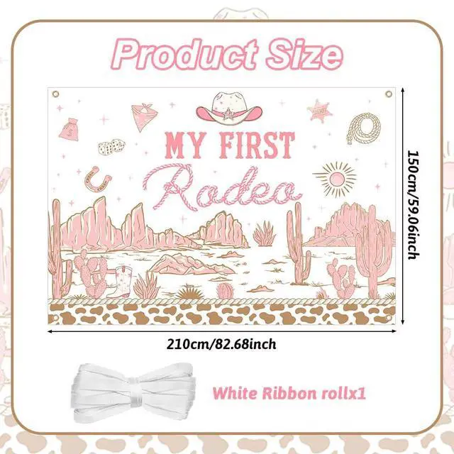 Alt view image 2 of 7 - 7x5ft My First Rodeo Birthday Backdrop Western Cowboy and Cowgirl Theme 1st Birthday Party Decorations Newborn Girls First Birthday Party Decor Supplies Banner Photo Booth Studio Props