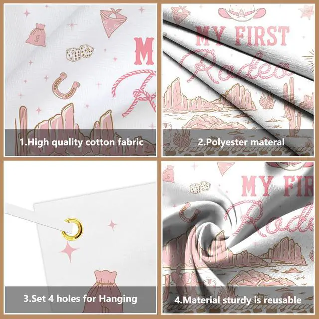 Alt view image 3 of 7 - 7x5ft My First Rodeo Birthday Backdrop Western Cowboy and Cowgirl Theme 1st Birthday Party Decorations Newborn Girls First Birthday Party Decor Supplies Banner Photo Booth Studio Props