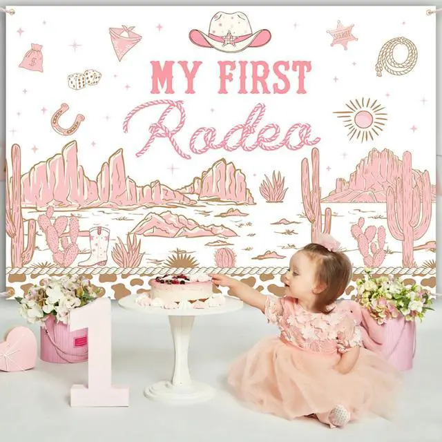 Alt view image 5 of 7 - 7x5ft My First Rodeo Birthday Backdrop Western Cowboy and Cowgirl Theme 1st Birthday Party Decorations Newborn Girls First Birthday Party Decor Supplies Banner Photo Booth Studio Props