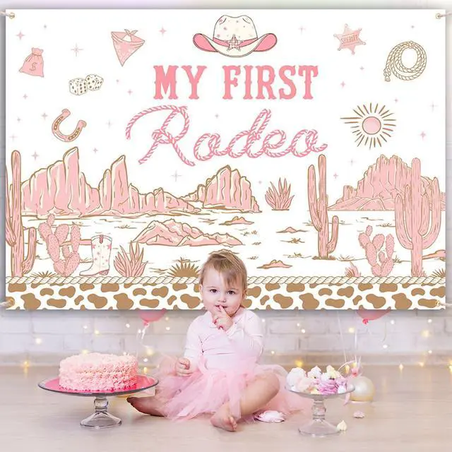 Alt view image 6 of 7 - 7x5ft My First Rodeo Birthday Backdrop Western Cowboy and Cowgirl Theme 1st Birthday Party Decorations Newborn Girls First Birthday Party Decor Supplies Banner Photo Booth Studio Props