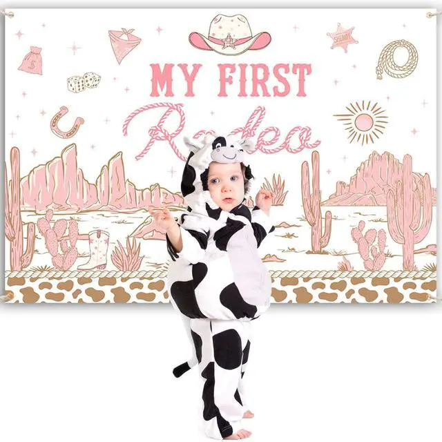 Alt view image 7 of 7 - 7x5ft My First Rodeo Birthday Backdrop Western Cowboy and Cowgirl Theme 1st Birthday Party Decorations Newborn Girls First Birthday Party Decor Supplies Banner Photo Booth Studio Props