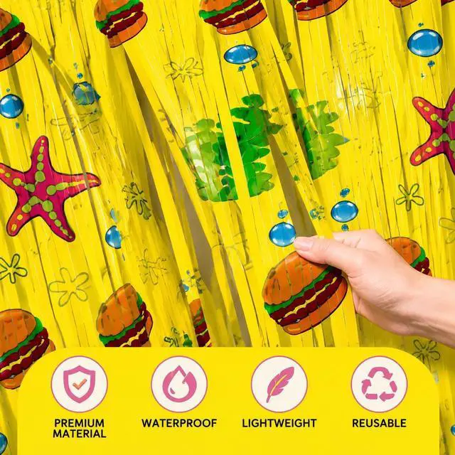 Alt view image 2 of 4 - Summer Pool Birthday Party Decorations, 4 Pack Yellow Foil Fringe Curtains Tinsel Backdrops Photo Booth Props for Kids Beach Ocean BBQ Under the Sea Party Decor Supplies, 3.28 x 6.56 Ft