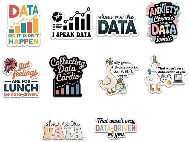 Main image of (10 Pcs) Data Analysis Stickers Pack, Funny Data Driven Vinyl Decals, I Speak Data Quote Stickers for Analysts, Scientists, Coders, Laptop Water Bottle Scrapbook Decor