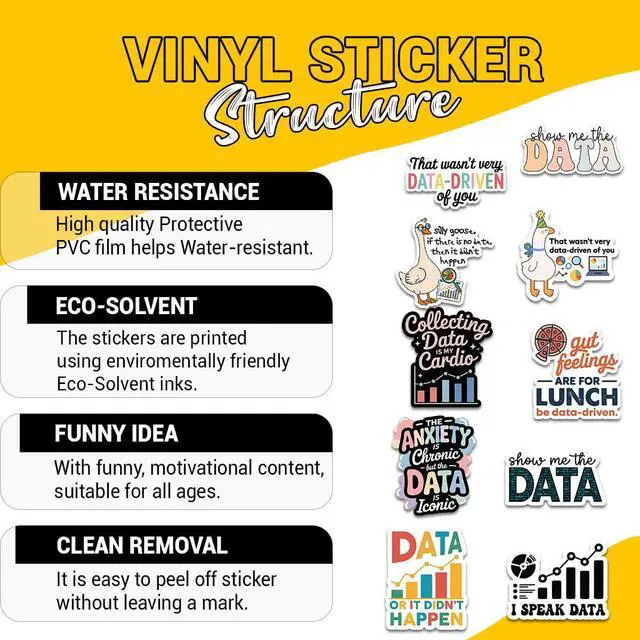 Alt view image 6 of 7 - (10 Pcs) Data Analysis Stickers Pack, Funny Data Driven Vinyl Decals, I Speak Data Quote Stickers for Analysts, Scientists, Coders, Laptop Water Bottle Scrapbook Decor