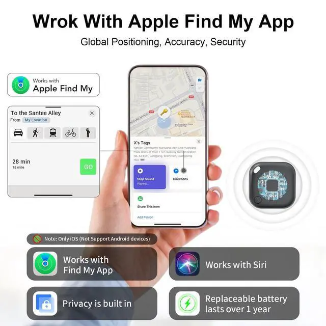Alt view image 2 of 7 - 2-Pack Air Tracker Tags Compatible with Apple Find My (iOS Only), Bluetooth Tracker, Smart Keys Finder and Item Locator for Wallet Luggage Backpack (1B1W)