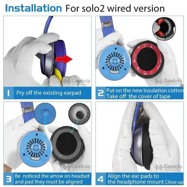 Alt view image 5 of 6 - Replacement Ear Pads Compatible with Beats Solo 2 Wired (B0518) Headphones Ear Cushions, Repair Parts (Black)