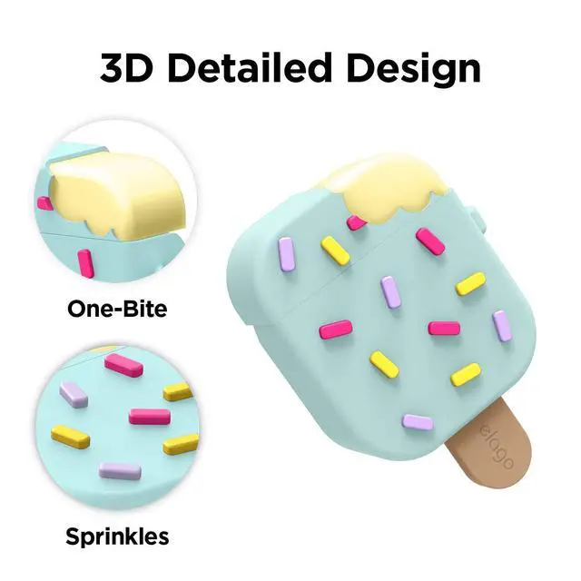 Alt view image 6 of 7 - Ice Cream AirPods Case with Keychain for AirPods 2 & 1 | Shockproof Protective Skin, Cute Accessories for Girls, Kids, Boys (Mint)