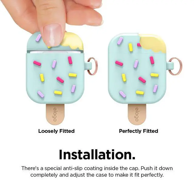 Alt view image 7 of 7 - Ice Cream AirPods Case with Keychain for AirPods 2 & 1 | Shockproof Protective Skin, Cute Accessories for Girls, Kids, Boys (Mint)