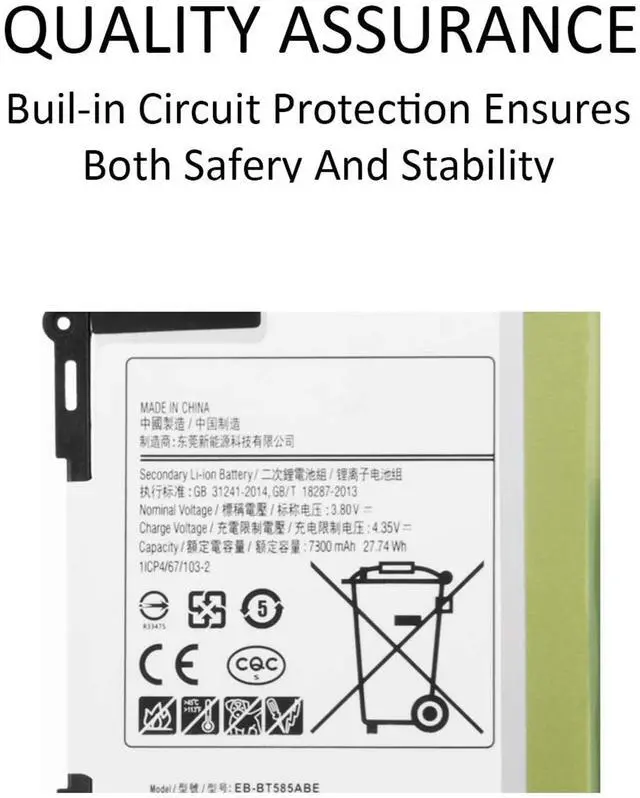 Alt view image 2 of 5 - EB-BT585ABA EB-BT585ABE GH43-04628A Tablet Battery Replacement for Samsung Galaxy Tab A 10.1 10.1" 2016 SM-T580 SM-T585(3G,4G/LTE &WiFi) SM-P580 SM-P585 SM-T585C SM-T587 SM-T587P(3.8V 7800mAh)