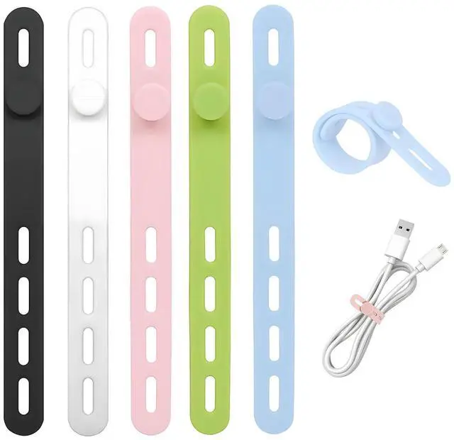 Main image of 30PCS Silicone Cable Ties, Elastic Cord Organizer Wraps with Locking Buckle, Reusable Wire Management Straps for Home Office Travel, Charger Headphone Cord Keeper(5 Colors)
