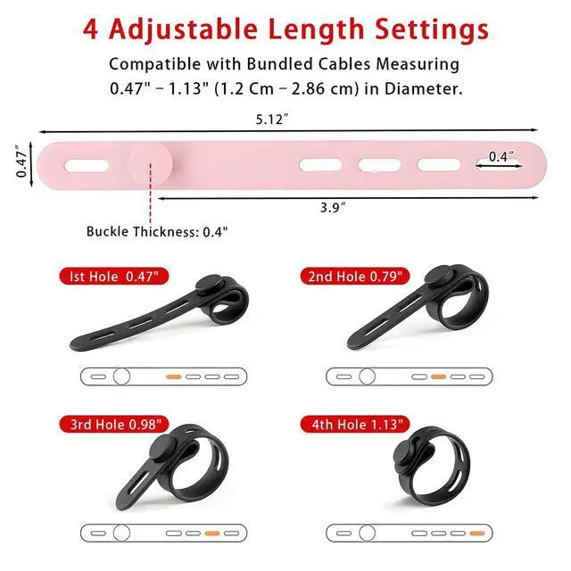 Alt view image 2 of 6 - 30PCS Silicone Cable Ties, Elastic Cord Organizer Wraps with Locking Buckle, Reusable Wire Management Straps for Home Office Travel, Charger Headphone Cord Keeper(5 Colors)