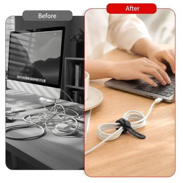 Alt view image 3 of 6 - 20 Pack Silicone Cable Ties, Reusable Cord Organizer with Adjustable Lock Buckle, High Elasticity Wire Management Straps for Home Office Desk Travel, Charger Cord Keeper Accessories (Black)