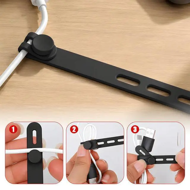 Alt view image 4 of 6 - 20 Pack Silicone Cable Ties, Reusable Cord Organizer with Adjustable Lock Buckle, High Elasticity Wire Management Straps for Home Office Desk Travel, Charger Cord Keeper Accessories (Black)