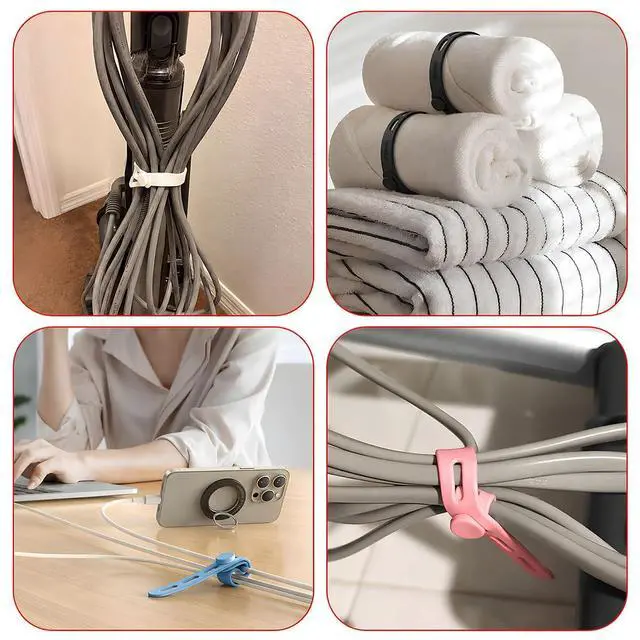 Alt view image 5 of 6 - 30PCS Silicone Cable Ties, Elastic Cord Organizer Wraps with Locking Buckle, Reusable Wire Management Straps for Home Office Travel, Charger Headphone Cord Keeper(5 Colors)