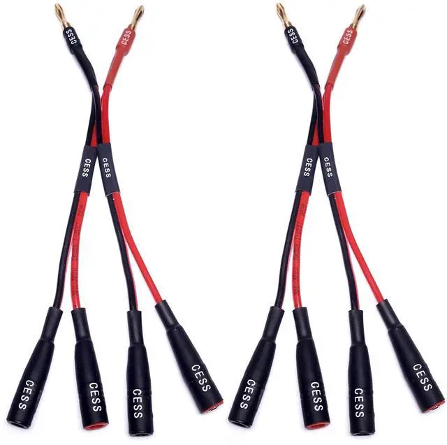 Main image of Dual Banana Plugs Splitter, 2 Male to 4 Female | Banana Jack Adapter, 2-Channel Power Supply Splitter Cable, 14 AWG Soft Silicone, Tinned Copper Wire