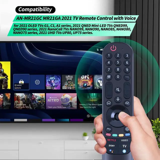 Alt view image 2 of 7 - AN-MR21GC MR21GA Voice Magic Remote Control for LG 2021 OLED G1, C1, A1 Series, 2021 QNED Mini-LED NanoCell UHD TVs UP80, UP75 Series TVs
