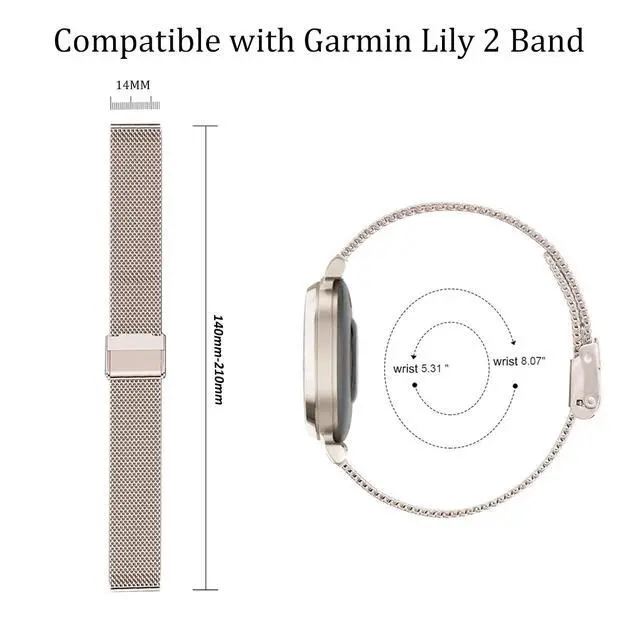 Alt view image 3 of 6 - Metal band for Garmin Lily 2, 14MM Stainless Steel band for Garmin Lily 2 Damen