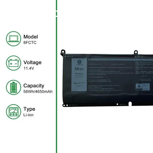 Alt view image 2 of 5 - 8FCTC CPX-P8P1P Laptop Battery Replacement for Dell G15 5510 5511 5515 5520 5521 5525 G7 7500 Precision 5550 5560 Inspiron 7510 7610 Series 0DVG8M DVG8M 0P8P1P P8P1P 11.4V 56Wh 4650mAh