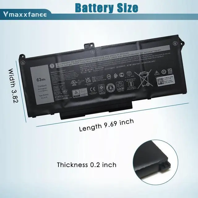 Alt view image 6 of 6 - 63Wh RJ40G Battery Replacement for D-ell Latitude 14 5420 Latitude 15 5520 Precision 15 3560 Series Laptop 01K2CF 075X16 WY9DX P104F P104F001 P137G P137G001 0M3KCN 0WK3F1 0M3KCN 15.2V 3941mAh
