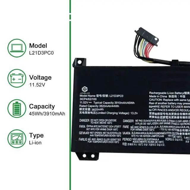 Alt view image 2 of 5 - L21D3PC0 Laptop Battery Replacement for Lenovo Legion 5 15IAH7 15IAH7H Legion 5 Pro 16IAH7 16IAH7H Series SB11F36367 5B11F36370 L21M3PC0 SB11F36375 5B11F36371 L21C3PC0 SB11F36369 11.52V 45Wh
