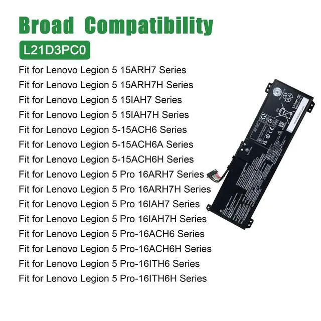 Alt view image 4 of 5 - L21D3PC0 Laptop Battery Replacement for Lenovo Legion 5 15IAH7 15IAH7H Legion 5 Pro 16IAH7 16IAH7H Series SB11F36367 5B11F36370 L21M3PC0 SB11F36375 5B11F36371 L21C3PC0 SB11F36369 11.52V 45Wh
