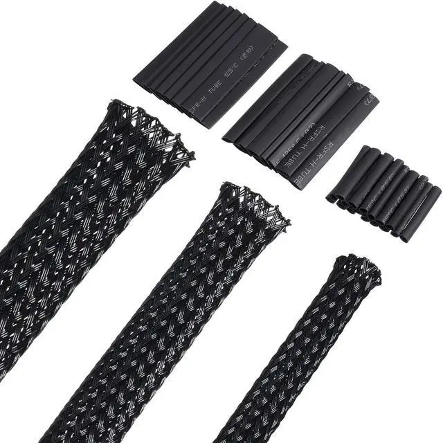 Main image of 50ft PET Expandable Braided Cable Sleeve, Wire Loom Braid Sleeving with 127 Pieces Shrink Tube for Audio Video and Other Home Device Cable Automotive Wire(1 Inch, 1/4 Inch, 3/4 Inch,Black)